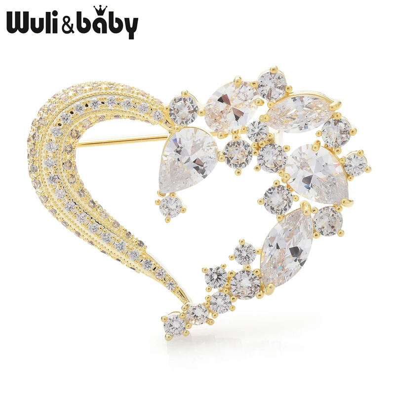 

Wuli&baby Luxury Heart Brooches For Women Designer Cubic Zirconia 2-color Shining Love Party Office Brooch Pin Gifts