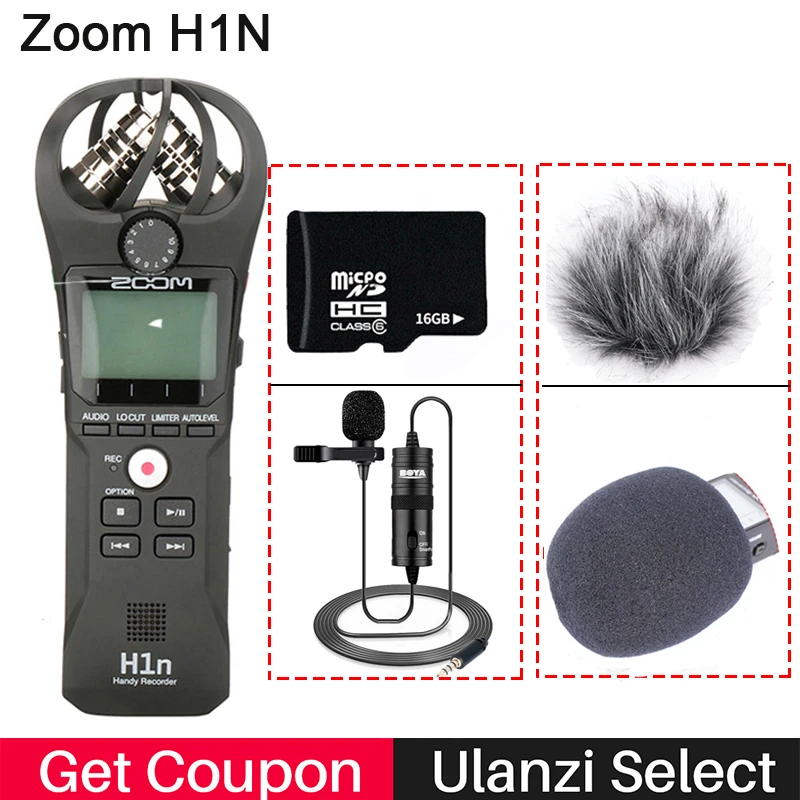 With Boya BY-M1 Mic Профессиональный Рекордер Zoom H1 Диктофон Цифровой SLR камеры Audio Стерео микрофон для Интервью Запись для видеоблогинг - Цвет: With Boya BY-M1 Mic