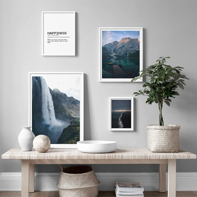 Современный постер счастья с изображением водопада гор озера настенный