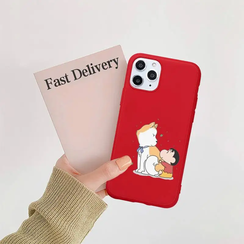 

Japan Cartoon Crayon Shin chan Phone Case Candy Color Red for iPhone 11 12 pro XS MAX 8 7 6 6S Plus X 5S SE 2020 XR