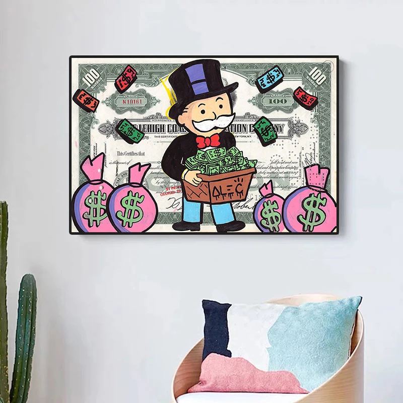 Alec Монополия богатый человек деньги Искусство Холст Живопись 100 $ наличные