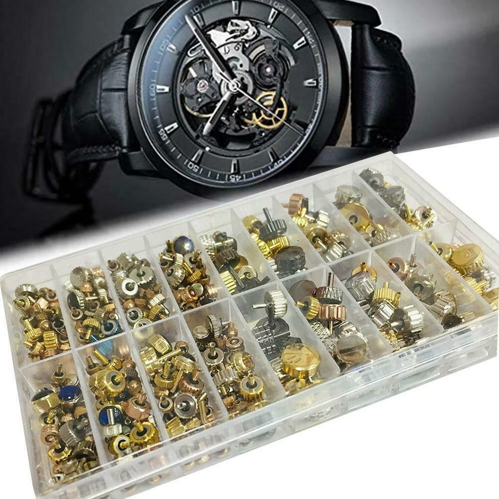 1box Copper Watch Crown Parts Kit Multi Size Wrist Watch Parts Replacement Upgraded Watch Accessories Repairing Tools