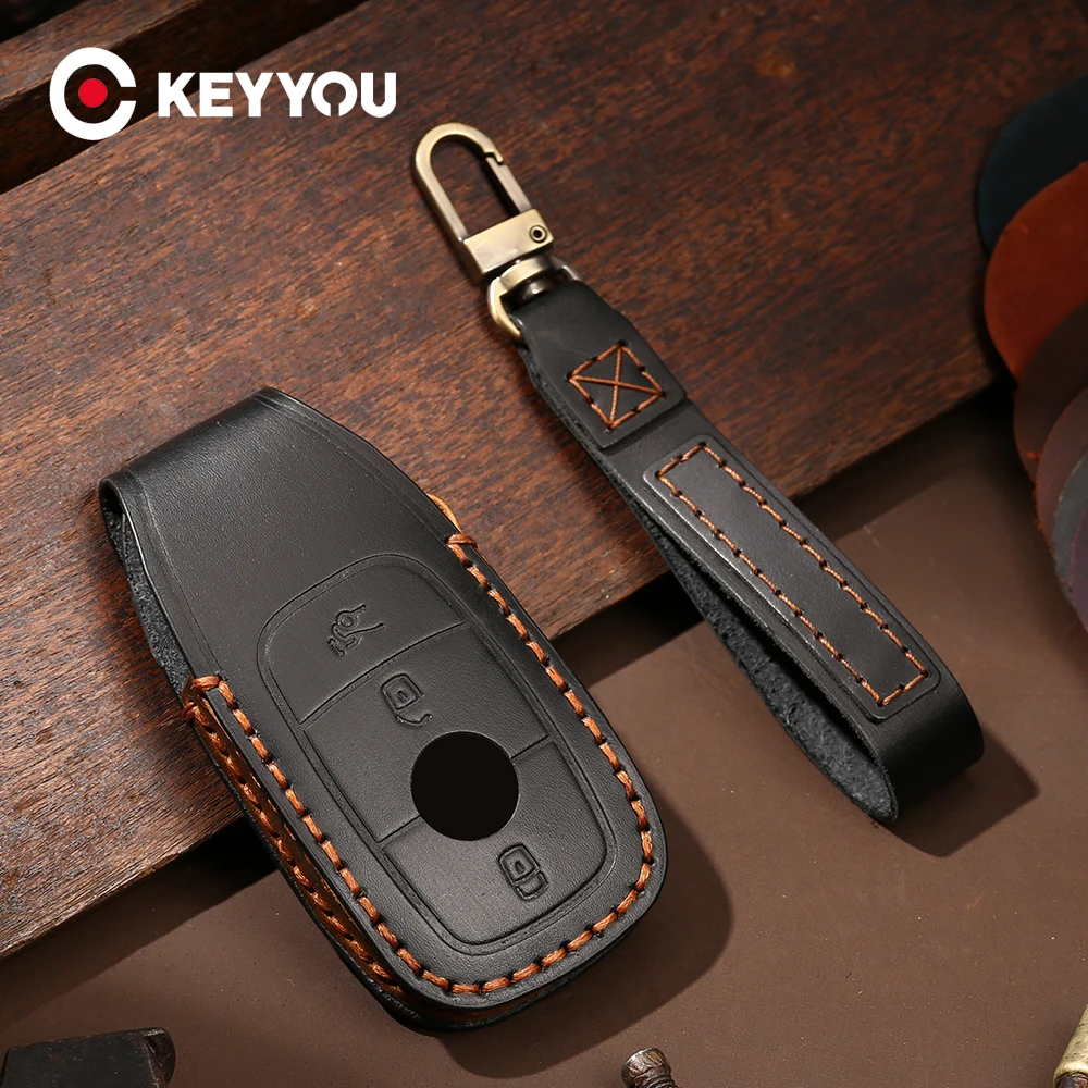 

KEYYOU For Mercedes Benz 2017 E Class E43 E300 E400 W213 2018 S Class C200L E300L S320 S350 s450l s500l GLC Leather Car Key Case