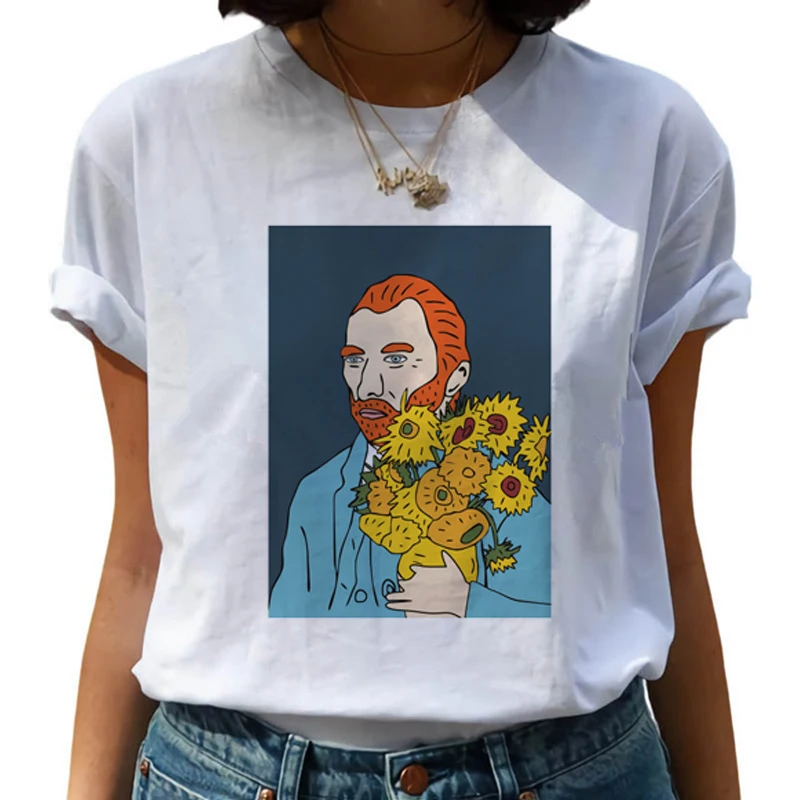 Van Gogh Рисование маслом Harajuku футболки женские Van Goghing Van Gone Забавные футболки 90s футболка с изображением модные футболки женские - Цвет: 8488