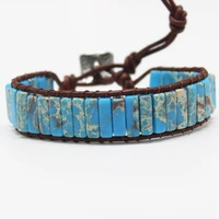2021 fashion chakra bracelet jewelry diy handmade sky blue natural stone leather wrap bracelet tube beads couples bracelets gift