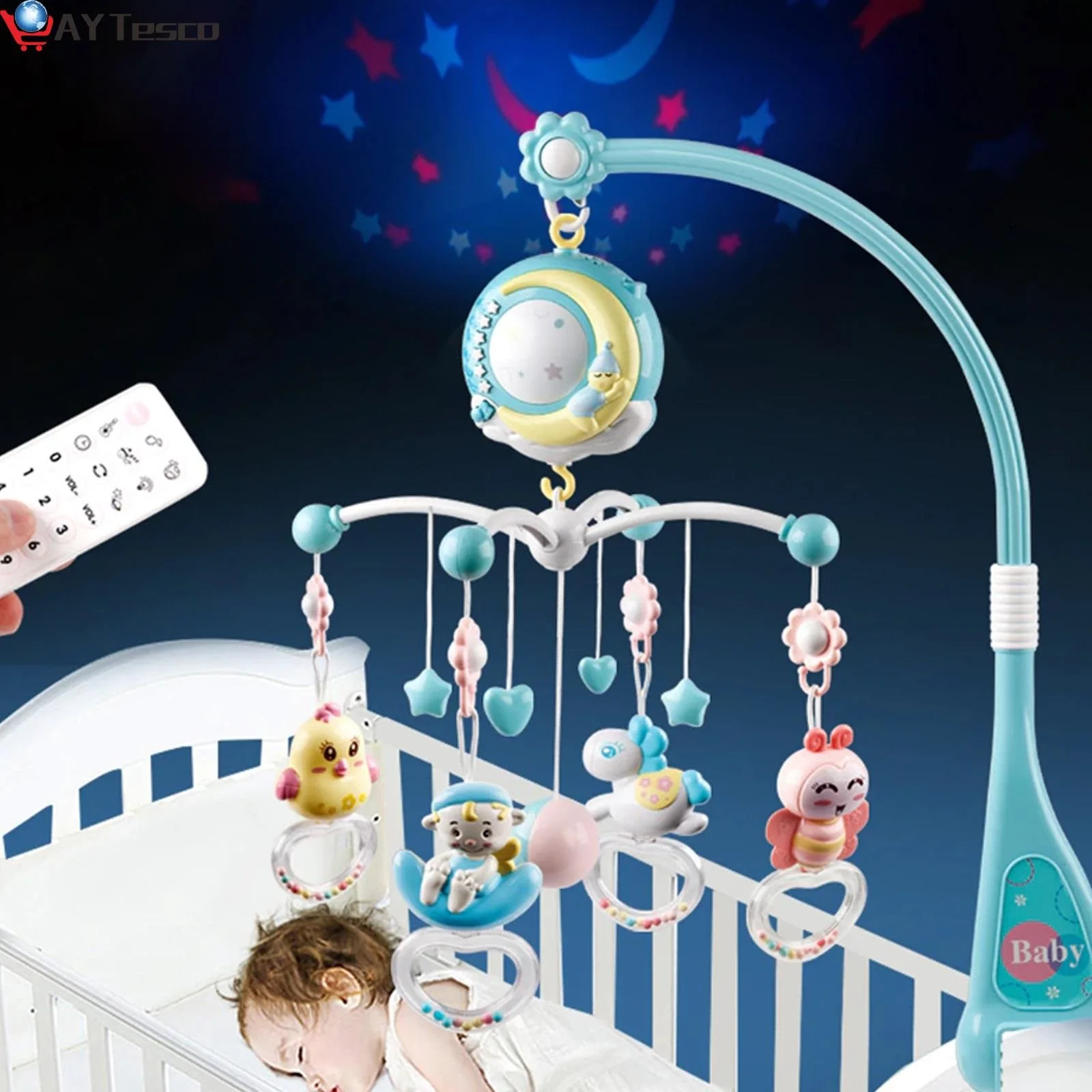 

Let's Make Dropshipping Baby Rattles Crib Mobiles Toy Bed Bell Musical Box 0-12month Cloud Cotton Carousel For Cots Projection