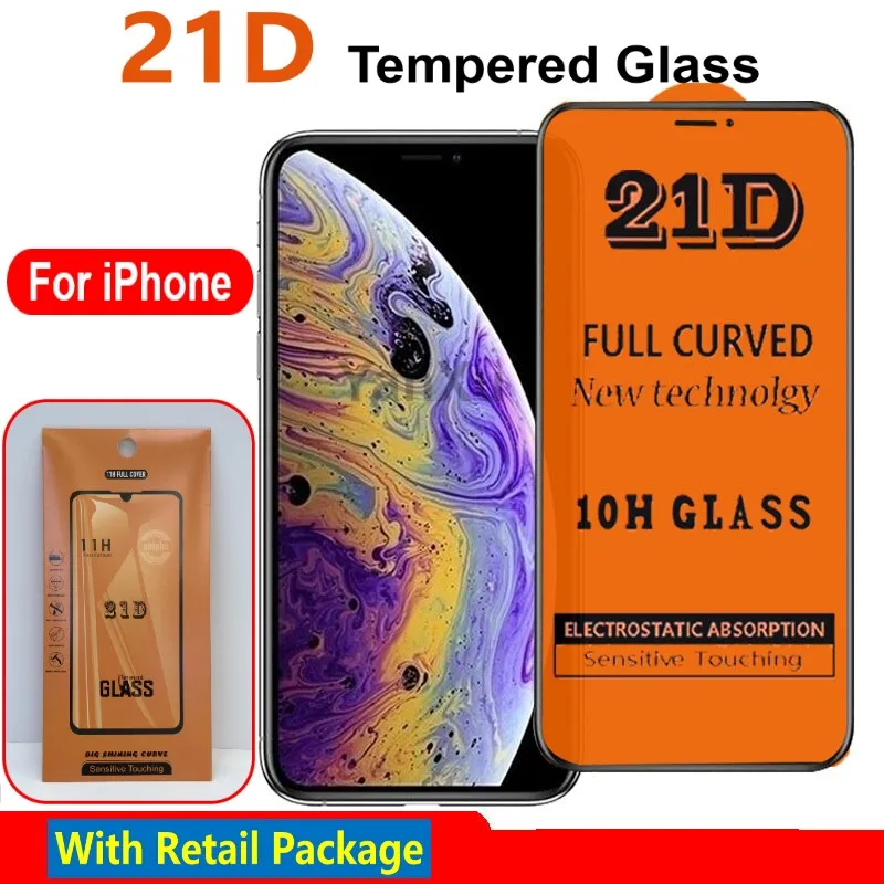 100 шт./лот оптовая продажа 21D стекло для iPhone 12 Mini 11 Pro Max XS XR X 8 7 6 Plus полное покрытие