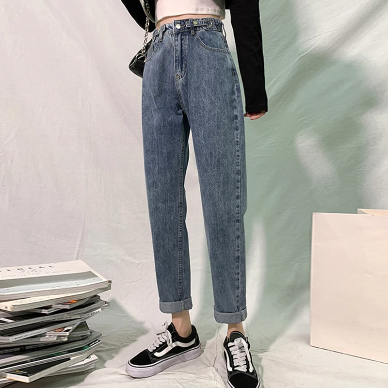 

Jeans for Women Fashion Versatile Denim Ladie Long Harem Pants Vintage High Waist Jeans Girls Solid Casual Trousers