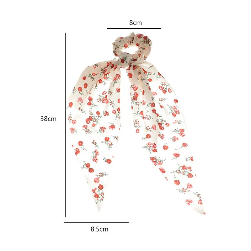 

Women Floral Print Scrunchies Ponytail Hair Accessories Elastic Hair Bands Knotted Bow Hair Rope Sweet Long Ribbon Scarf
