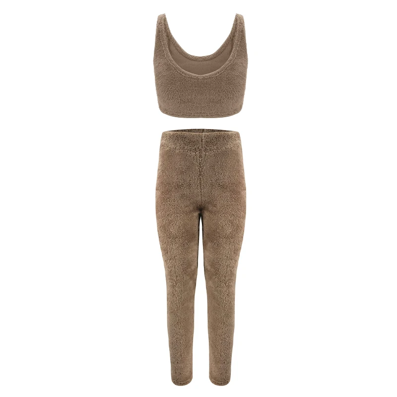 

2pcs Pajama Sets for Women Home Clothes Plush Crop Top Pencil Pants Set Casual Autumn Pajama Solid Pijamas Pajama Women