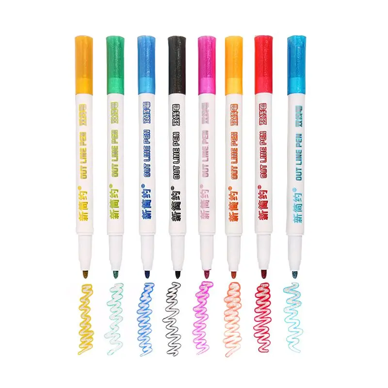 

8/12 colors Double Lines Contour Art Pens Markers Pen Out Line Pen Highlighter Scrapbooking Bullet diary Graffiti Poster card