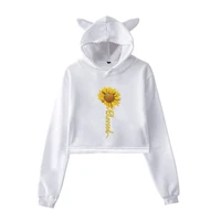 sunflower printed hoodies for women fashion long sleeve crop tops casual outdoor fleece warm pullover sweatershirts for girls