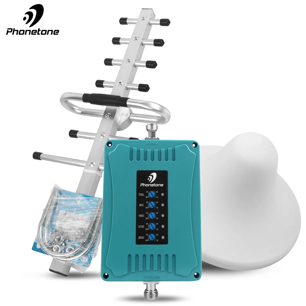 Новый Ретранслятор 2G 3G 4G 700/900/1800/2100 МГц Усилитель сотового сигнала 70 дБ комплект
