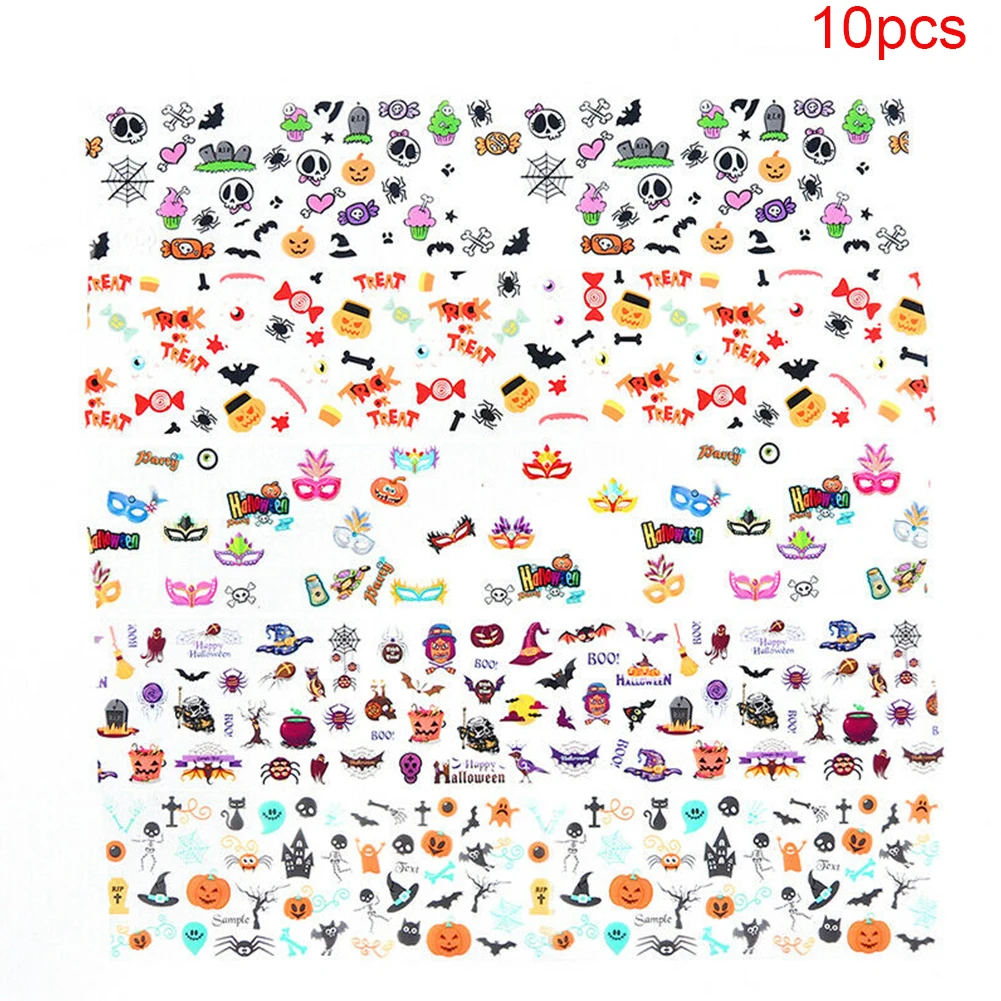 10 Pcs/pack DIY Halloween Nail Art Stickers Accessories Fashion Glitter Star Home Tool Decorations Pumpkin Skull Foils Transfer | Красота и
