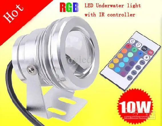 

10W 12v underwater RGB Led Light 1000LM Waterproof IP67 fountain pool Lamp Lights16 color change + 24key IR Remote controller