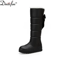 daitifen brand concise women winter snow boots waterproof leather female knee high boots platform keep warm ladies outdoor shoes