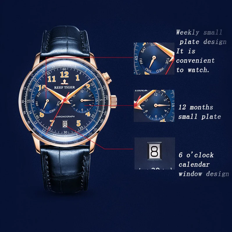 Мужские Водонепроницаемые механические часы на кожаном ремешке с сапфировым