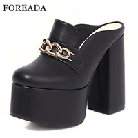 foreada woman mules sandals shoes high block heels slides platform chain summer shoes 2021 casual slippers yellow big size 46