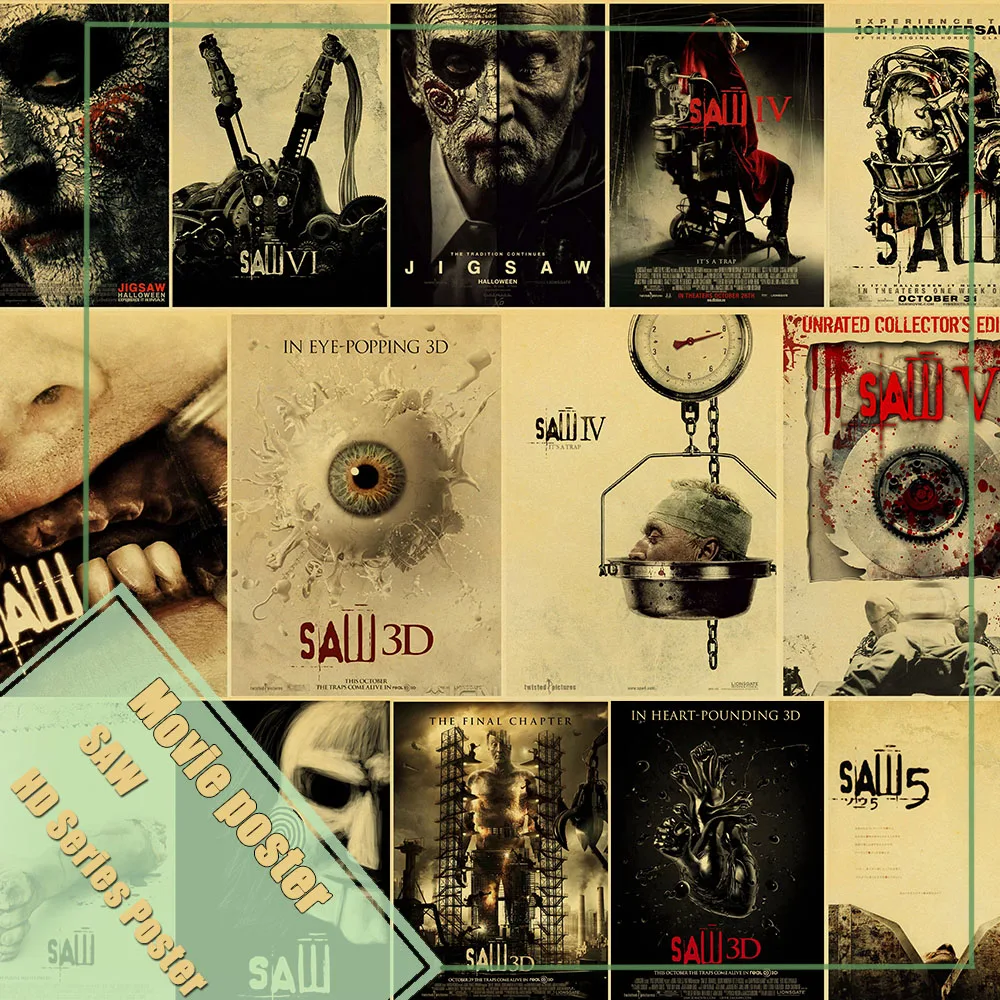 

Vintage Poster Saw Classic Horror Movie Poster Vintage Kraft Paper Posters and Prints Wall Art Picture Home Room Bar Decor