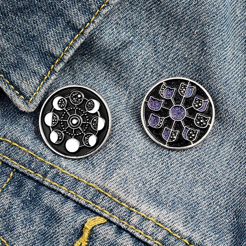 

Ins Tide Creative Astronomy Moon Phase Alloy Brooch Fashion Personality Moon Phase Change Badge Black Punk Backpack Accessories