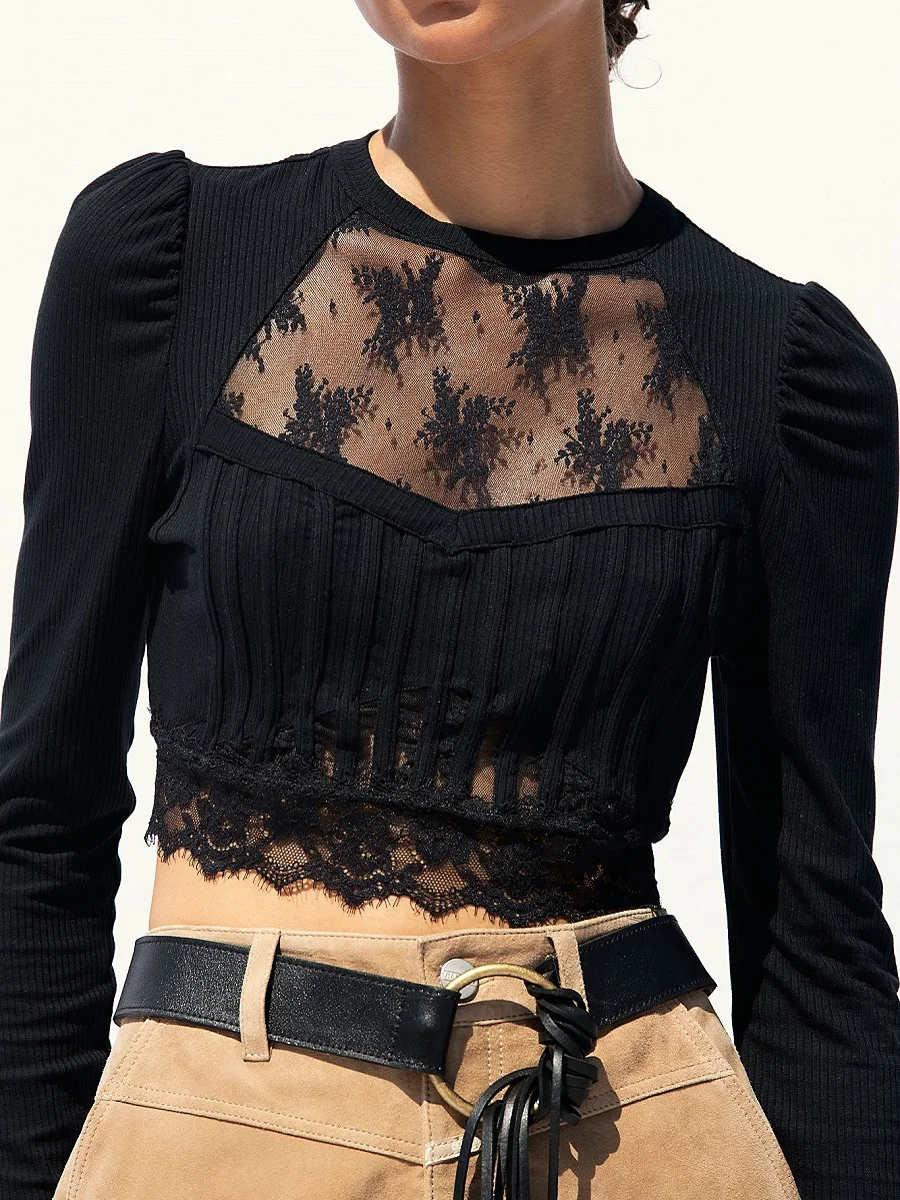 

Women's Summer Sweater Lace Perspective Hollow Sexy Fashion Top T-shirt 2021New Women's Wear All-match Party Top Pullover XL