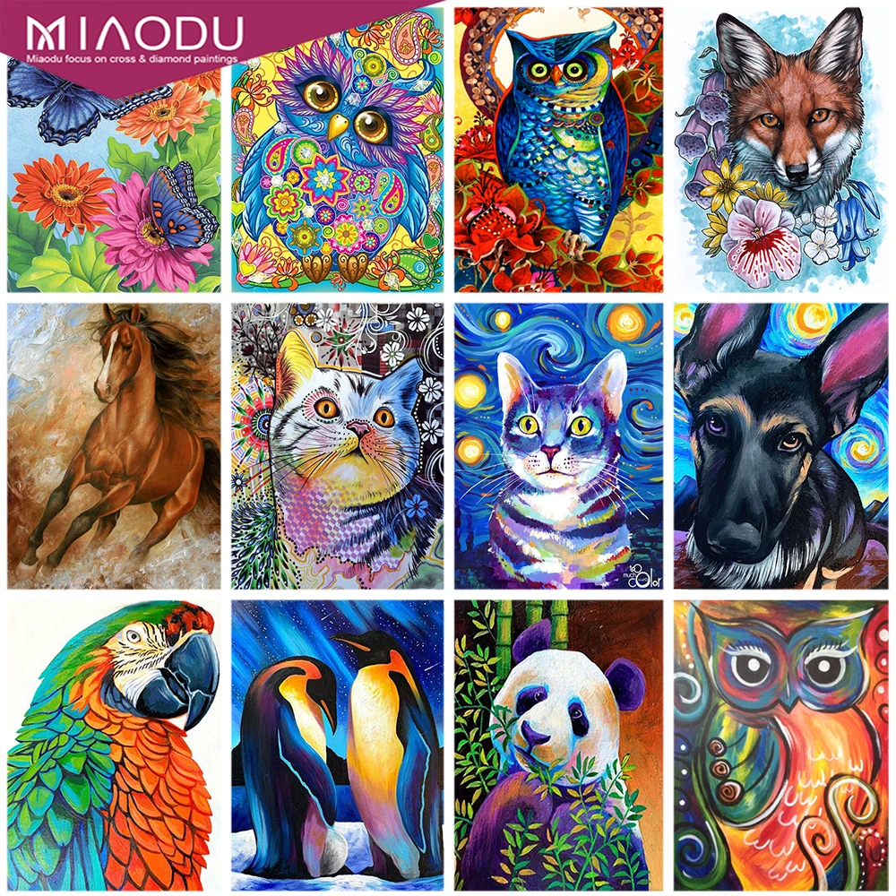 

5D DIY Diamond Painting Cross Ctitch Kits Round Drill Diamond Mosaic Embroidery Animals Owl Horse Cat Dog Bird Painting Gift