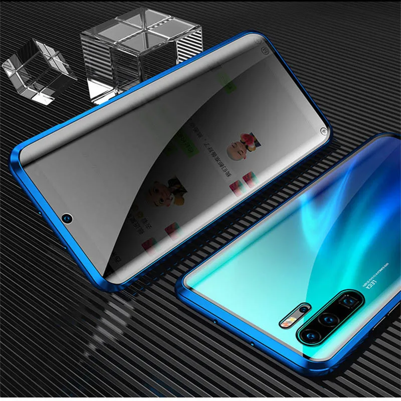 Blue Магнитный чехол для huawei P30 P20 Pro Honor 9X20 Pro mate 20 X Nova 4 5 5i Pro двусторонний металлический чехол из закаленного стекла - Цвет: Blue