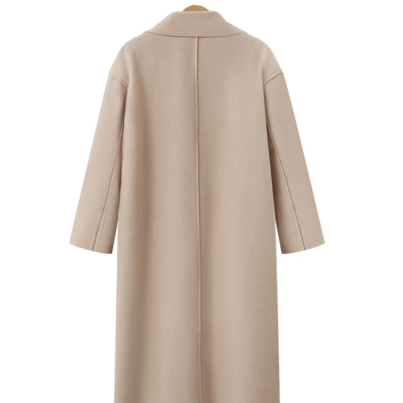 Длинное повседневное однотонное кашемировое пальто с отложным воротником