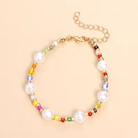 hand threaded colorful rice beads bracelet sweet and cute personality design white irregular imitation pearl ladies accessories