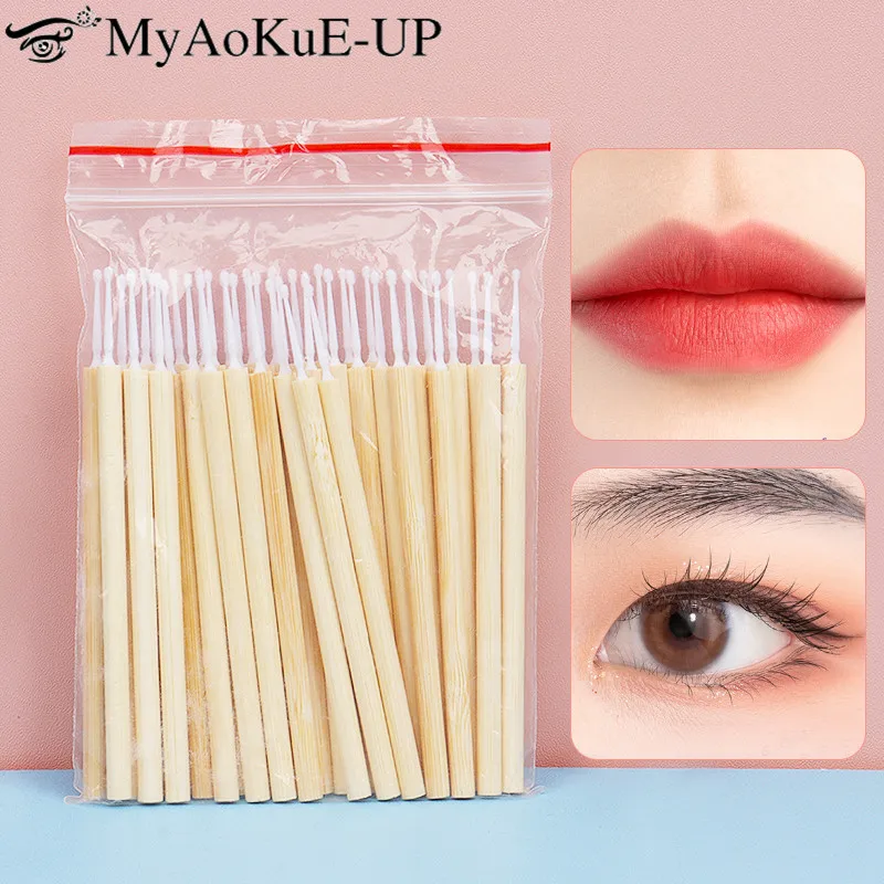 

50pcs Eyelash Microbrush Mascara Wands Bamboo cleaning stick Lash Extension Makeup Brush Eyelash Remover clean Swab Applicators