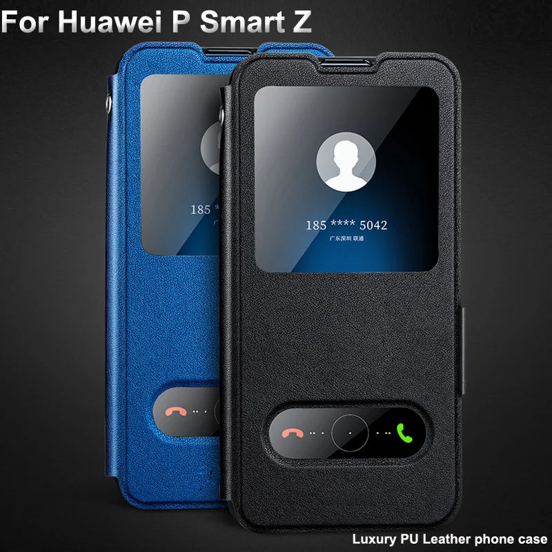 Кожаный чехол с открытым окошком для Huawei P Smart Z Обложка PSmart флип чехлы 2019 дюйма