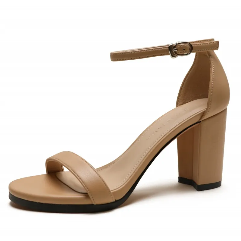 2021 летние женские туфли на высоком квадратном каблуке повседневные сандалии для офиса для женщин Ремешок на щиколотке из натуральной кожи; Женские сапоги; Новая женская удобная обувь