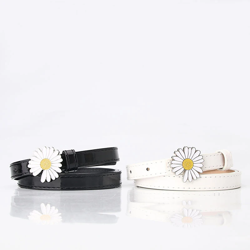 

Women's Daisy fashion lacquer leather casual wool dress decorative thin belt