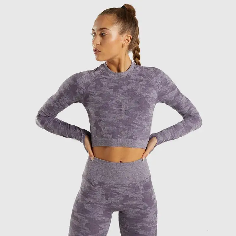 Женская Спортивная футболка с длинным рукавом для йоги бесшовный спортивный Топ