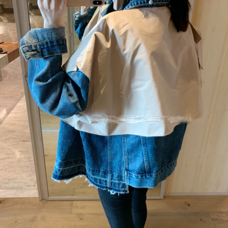 

2019 Autumn Plus Size Denim Jacket Short Women Streetwear Korean Jeans Jacket Ladies New Fashion Stitching Cool Girl Jacket Coat