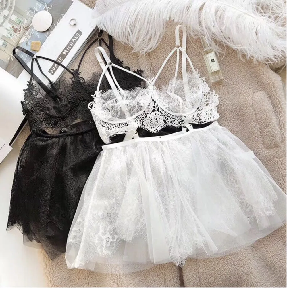 Nightgowns with Thong Sets Women Sexy Mousse Backless V-neck Lace braces skirt Solid Black White Red New Sleepshirt | Женская одежда