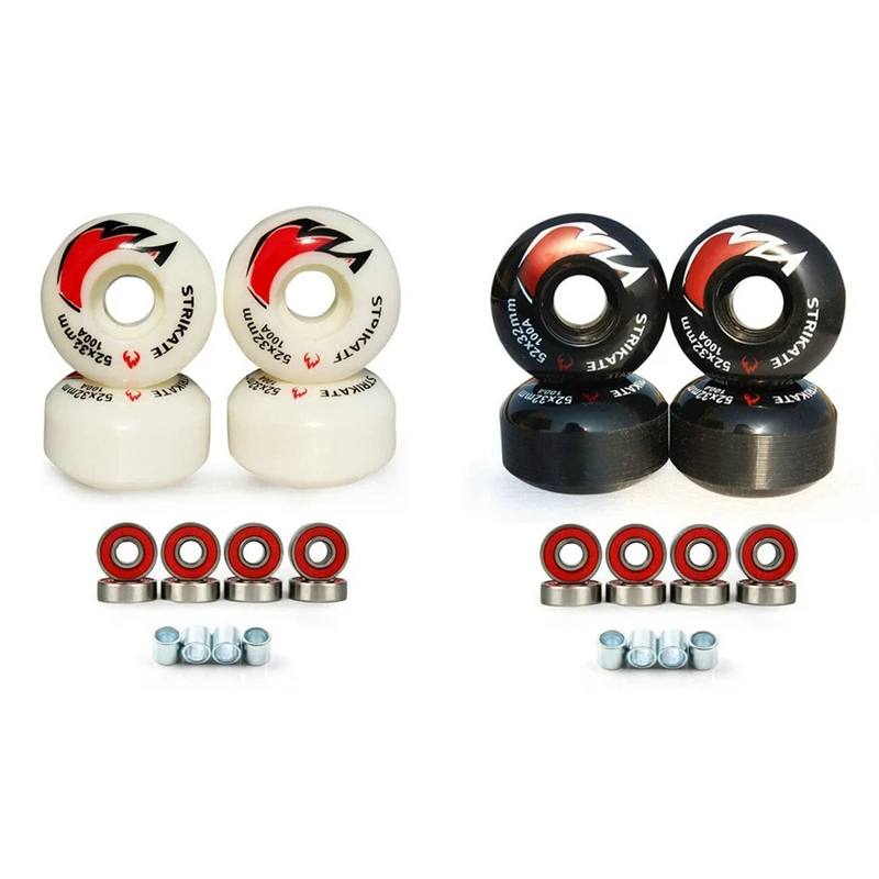 

STRIKATE 8Pcs Skateboard Wheels PU Skateboard Parts & Free 16Pcs Bearings Black Wheels 100A High-Density,White & Black