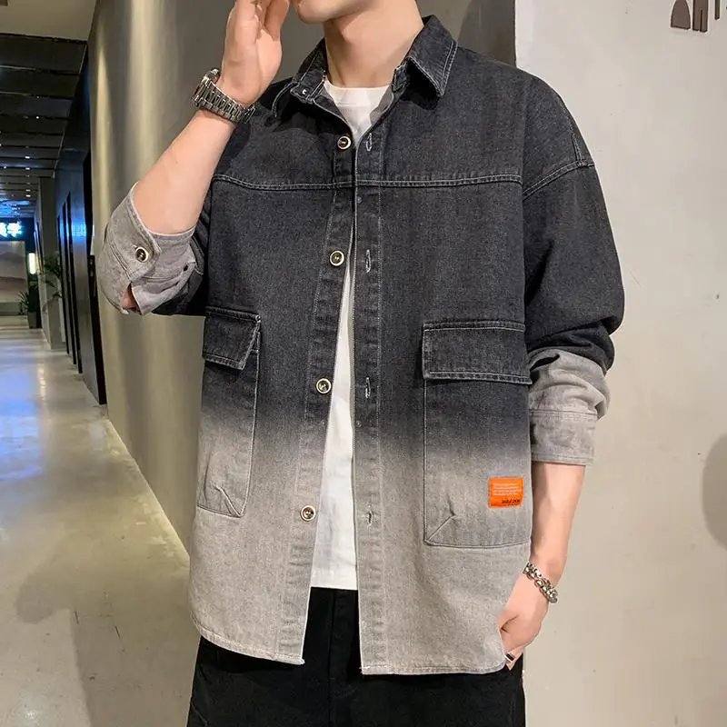 

2021 summer denim men's shirt Korean fashion jacket men's long sleeve shirt student loose