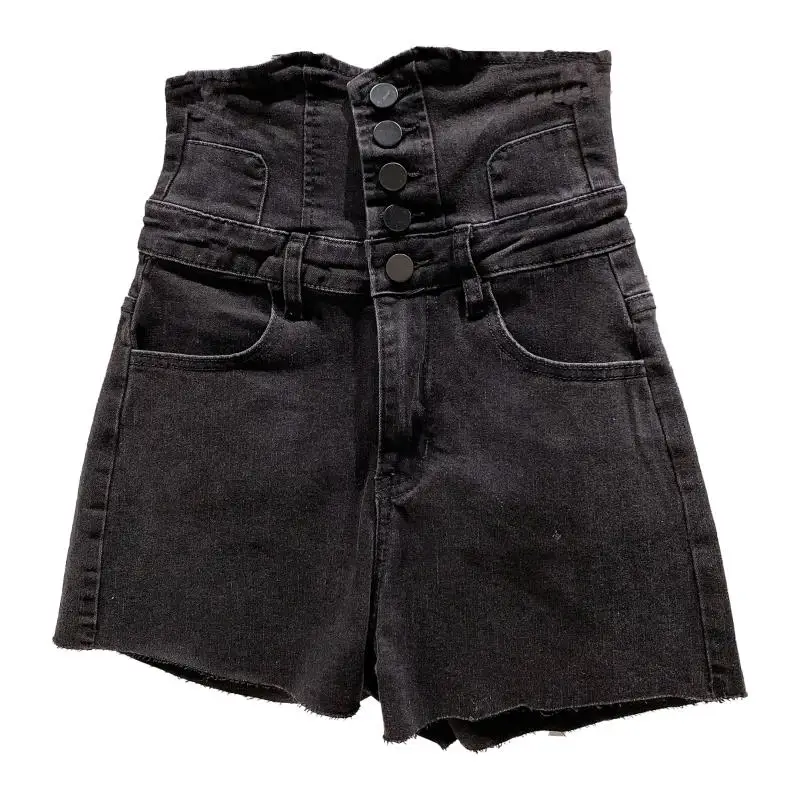 

2021 Spring Denim Shorts New Single Row Metal Buckle Wash Water High Waist Denim Shorts