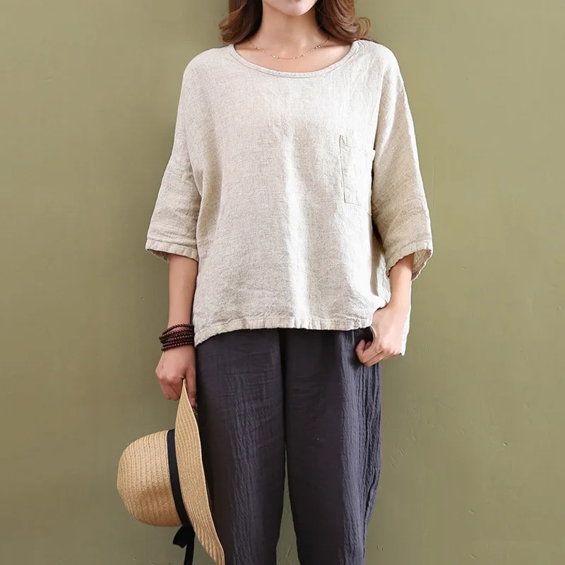 Хлопковые топы Повседневная футболка в стиле ретро однотонная хлопковая