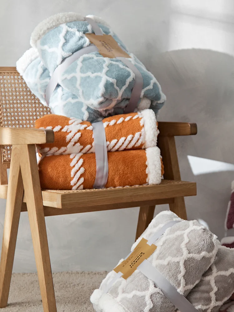 

European Style Double-layer Thickened Warm Coral Cashmere Lamb Cashmere Bed Blanket Sofa Car Nap Blankets