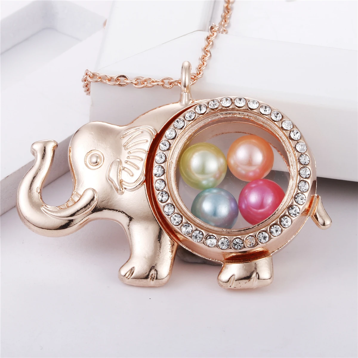 Розовое золото слон живой памяти диаметр 8 мм бусины жемчужная клетка магнитное