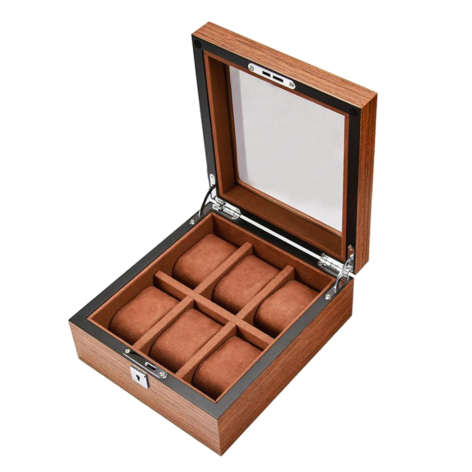 

Wood Watch Display Case w/Clear Glass Top Jewelry Storage Organizer 6 Slots