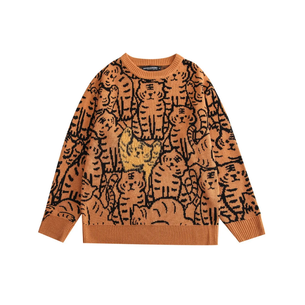 

Модный жаккардовый свитер с рисунком кота для мужчин и женщин, Осенние вязаные пуловеры Witner с круглым воротником, топы с длинным рукавом