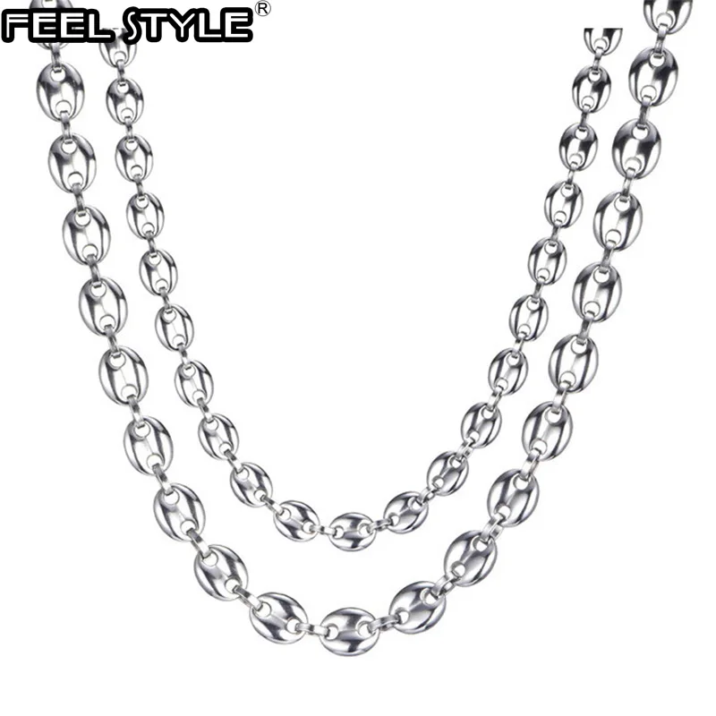 Ширина 7 мм 9 11 золотые кофейные зерна из Нержавеющей Стали Цепочка Ожерелье для