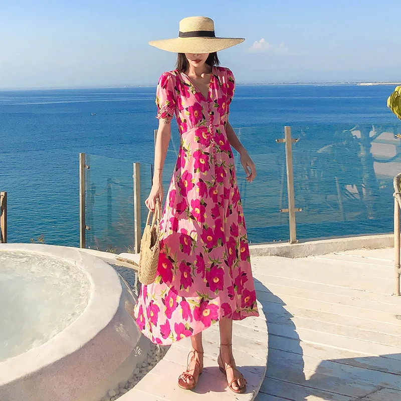 Женское длинное шифоновое платье с цветочным принтом модельное элегантное