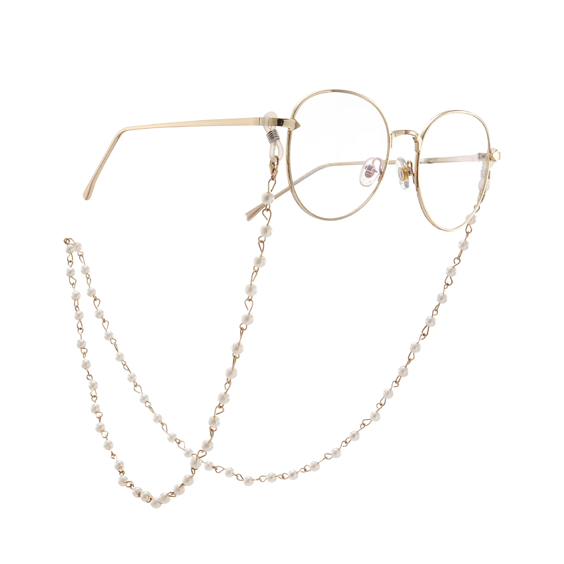 

Fashion Pearl Crystal Glasses Neck Strap Chain Acrylic Pearl Color Beads Eyeglasses Necklace Metal Sunglasses Cord Lanyard