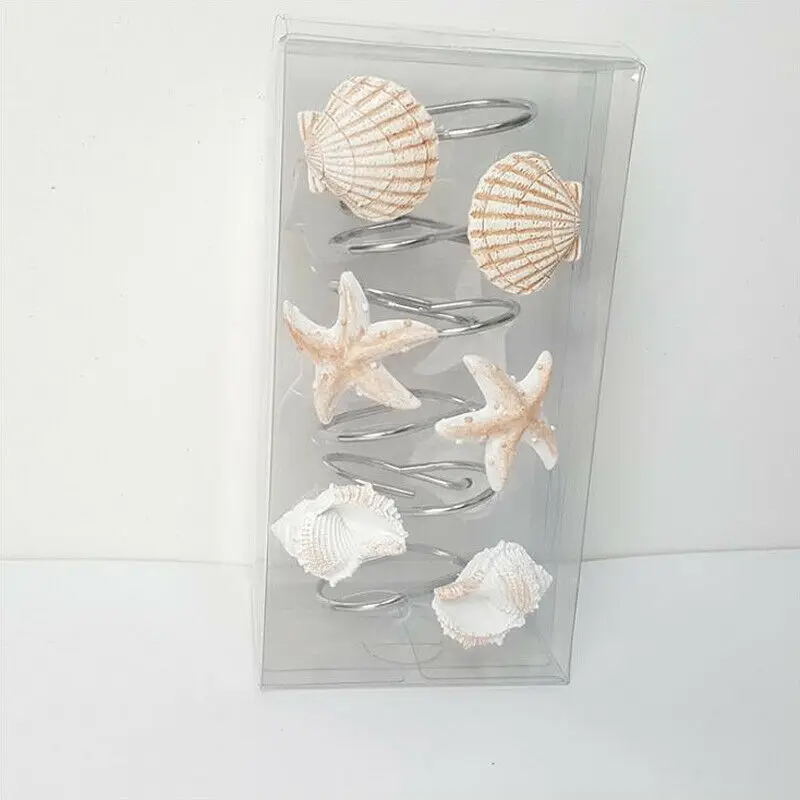 Белый 12 шт. Seashell крючки для занавески для душа Ванная комната Пляж Оболочка Декор Смола декоративная штора крючки дом, отель, ванная комната оболочки крюк - Цвет: Белый