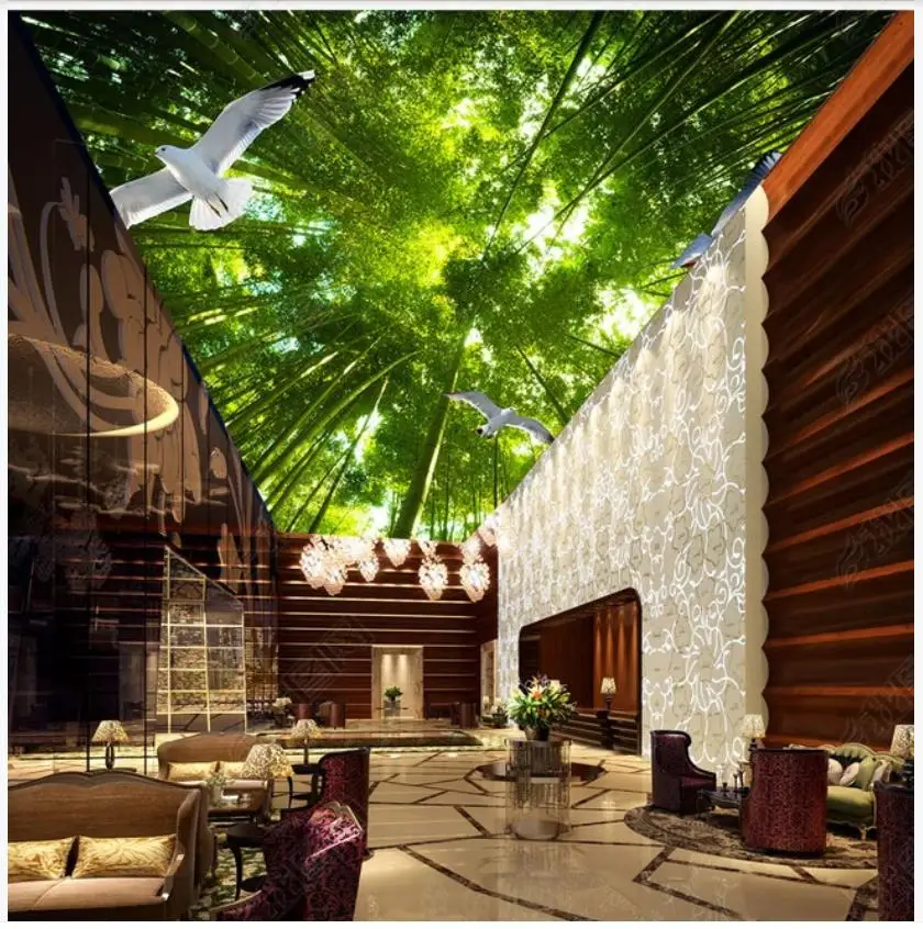 

Custom ceiling wallpaper 3d zenith mural wallpaper for walls 3d HD dream green forest sky dove ceiling mural wall papers decor