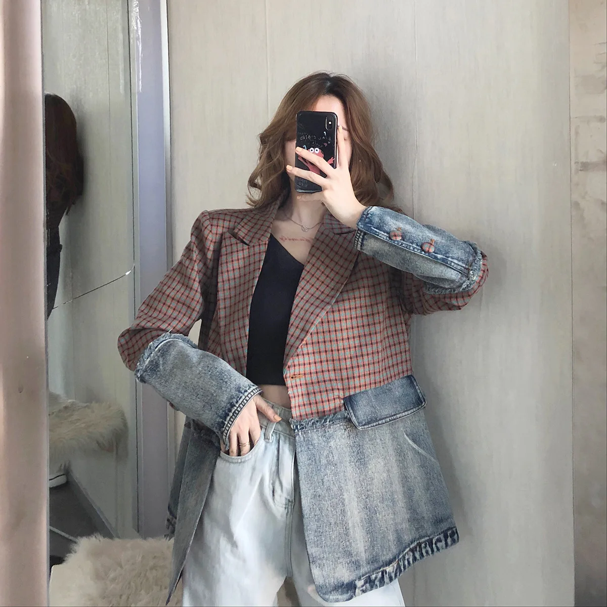 2020 Новое Женское пальто весна осень корейский красивый джинсовый сшитый